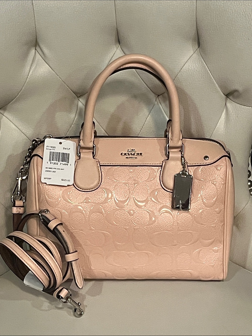 Coach Embossed Pebbled Patent Satchel Crossbody in Light Pink Beautiful Luxury